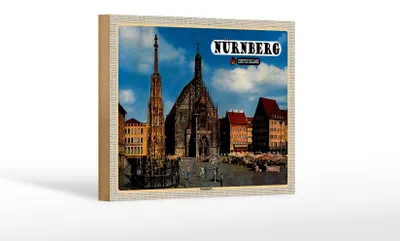Produktbild von Holzschild Städte Nürnberg Hauptmarkt Gemälde 18x12 cm Dekoration