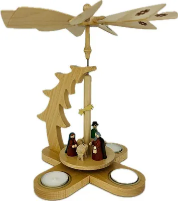 Produktbild von Pyramide Tannengestell Christi Geburt mit Teelichter natur Höhe 27cm NEU