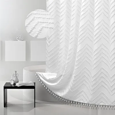 Produktbild von Badezimmer Duschvorhang Böhmen Waschbar Anti-Schimmel Waterproof Duschvorhänge mit 12 Duschvorhangringe, Weiß 183 x 183cm