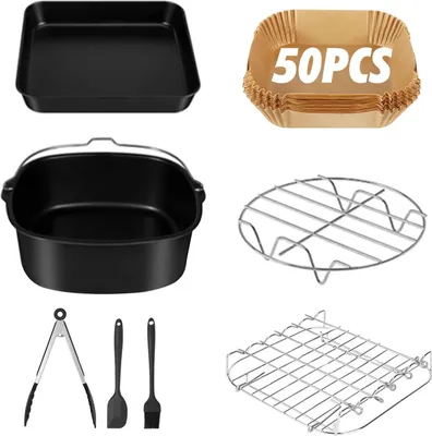 Produktbild von Airfryer Zubehör - Silikon Keksblech - Für 5,5 l Heißluftfritteuse/Airfryer - Wiederverwendbar - Backkorb/Pizzaplatte - Schwarz