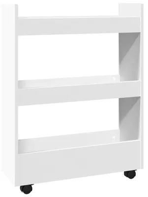 Image de Chariot de service - Chariot de cuisine avec 3 étagères - 2 roulettes verrouillables - Bois - 60 x 22 x 80 cm