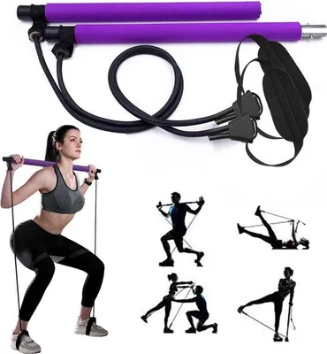 Produktbild von Unyqoos® Pilates-Stange mit Widerstandsband, tragbare Yoga-Bar mit Fußschlaufe, Metallkern & Schaumgriffen, zweiteilig abnehmbar für Home‑Gym