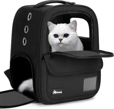 Image de Sac à dos pour animaux de compagnie - Sac de transport pour chats - Voyage sûr - Conception respirante - 42x32x30 cm - Noir