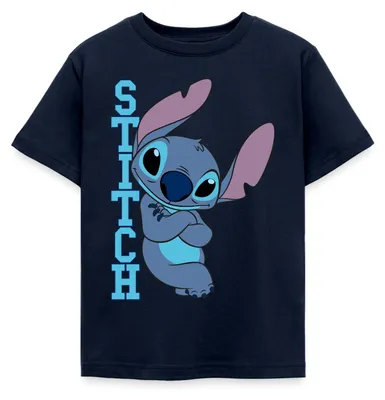 Produktbild von Lilo & Stitch | Stitch Mit Schriftzug Kinder T-Shirt, 122/128 (7-8 Jahre), Navy