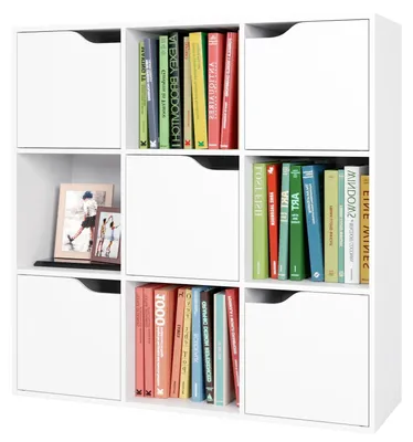 Image de Bibliothèque - Étagère cubique à 9 compartiments - Étagère en bois à 5 portes - Rangement pour le salon - 90 x 29 x 90 cm - Blanc