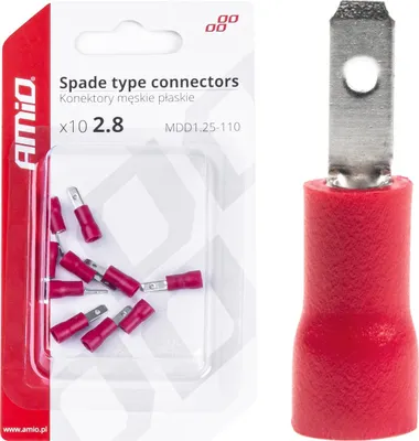 Imagen del producto de Conectores aislados macho planos 2.8 mm 0.5-1.5 mm2 10A 10 uds. AMIO-03064
