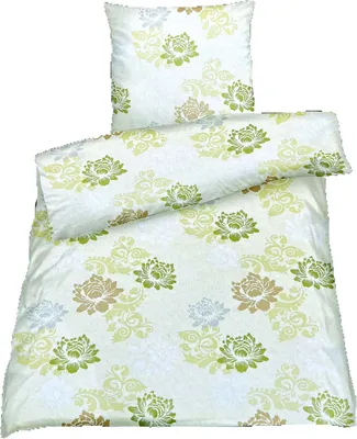 Produktbild von Baumwolle Satin Bettwäsche Blumen Grün 135x200 80x80cm: 2 tlg.