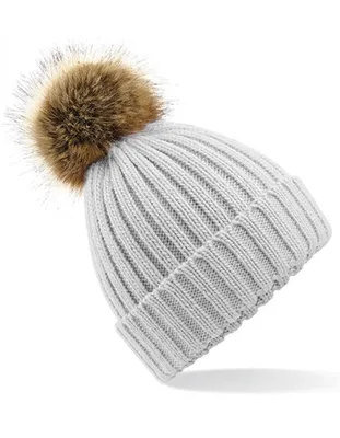 Produktbild von Beechfield B412 | Herrenmütze Fur Pom  Chunky Beanie / Luxus-Kunstfell-Bommel - Farbe: Light Grey - Größe: One Size