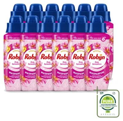 Immagine prodotto di 12 flaconi di profumo per bucato Robijn, fragranza Intense Pink Sensation, capacità 342 ml, confezione grande (12 pezzi)