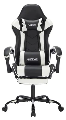 Produktbild von Gaming Stuhl - Bürostuhl 381 - Ergonomisch - Mit Fußstütze - Lendenwirbelstütze - Höhenverstellbar - Drehbar mit Rollen - Schwarz