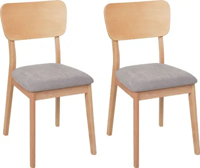 Produktbild von BELIANI Esszimmerstuhl 2er Set Hellbraun u. Hellgrau Gummibaumholz mit Sitzpolster Hohe Rückenlehne ohne Armlehnen Klassisch Holzstuhl Küchenstuhl