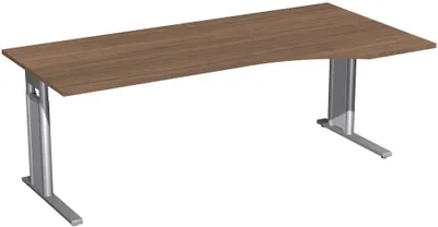 Produktbild von Geramöbel PC-Schreibtisch rechts höhenverstellbar, C Fuß Blende optional, 2000x1000x680-820, Nussbaum/Silber; N-647313-NS