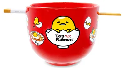 Nudelschale mit Essstäbchen, 20 oz, Keramik, Gudetama-Motiv, rot