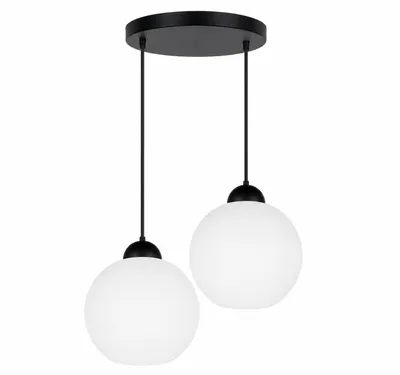 Productafbeelding van Moderne hanglamp met 2 lampen, zwart, met witte glazen kapjes – Hanglamp E27, gemaakt van metaal en opaalglas (N-KDE-ER2)