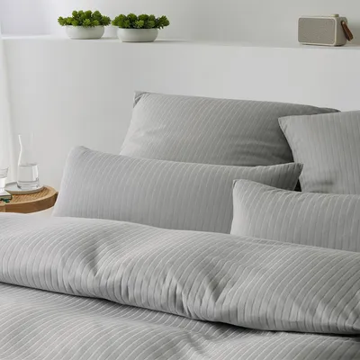 Produktbild von Elegante Bettwäsche 3507 Solid Stripe I Größe 80x80 155x220 cm I Farbe 9 Greige I Reine Baumwolle