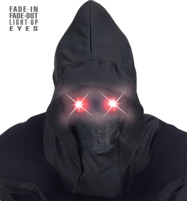Produktbild von WIDMANN Maske Unsichtbares Gesicht mit Kapuze und roten leuchtenden Augen schwarz