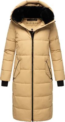 Produktbild von Marikoo Damen Winter Steppjacke Stepp Jacke lang warm Mantel Parker Kapuze mit abnehmbarer Kunstfellkragen Zuraraa XVI Sand Gr: 38 - M