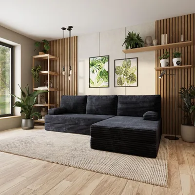 Produktbild von Masseno Ecksofa ANKO mit Schlaffunktion, Modulares Schlafsofa aus Schaumstoff, Klappbares Bodensofa - Schwarz, TILIA 100