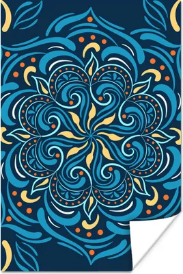 Produktbild von MuchoWow® Poster Blume - Gelb - Blau - Muster 120x180 cm - Kunstposter