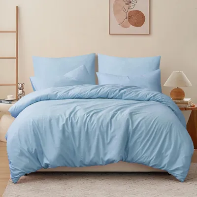 Produktbild von Bettwäsche 220x240 3teilig Blau - Mikrofaser Set mit Reißverschluss