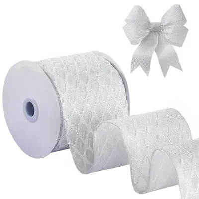 Produktbild von Drahtgeflechtband Weiß 10 cm x 9,1 m Glitzer Netzband mit Drahtkante