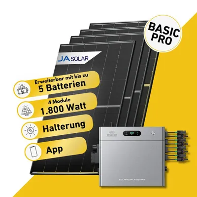Produktbild von 1800 Watt, Bifazial Komplettset, Balkonkraftwerk, Zendure Solarflow 2400 Pro, Halterung Fassade 50-70 Grad