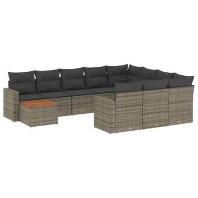 Produktbild von vidaXL 11-tlg. Garten-Sofagarnitur mit Kissen Grau Poly Rattan