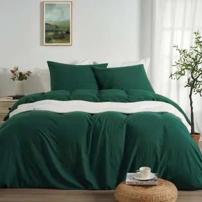 Produktbild von Bettwäsche Set 200x200 Dunkelgrün mit Kissenbezügen 80x80
