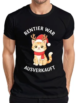 Produktbild von Rentier war t Weihnachten Katze lustig Geschenk süß Herren T-Shirt, Schwarz, M