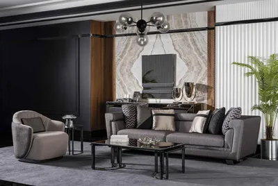 Produktbild von Wohnzimmer Sofagarnitur Grau Dreisitzer Sessel Luxus Couch Set 4 1 Sitzer
