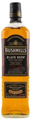 A bottle of Bushmills Black Bush Irish Whiskey against a white background.