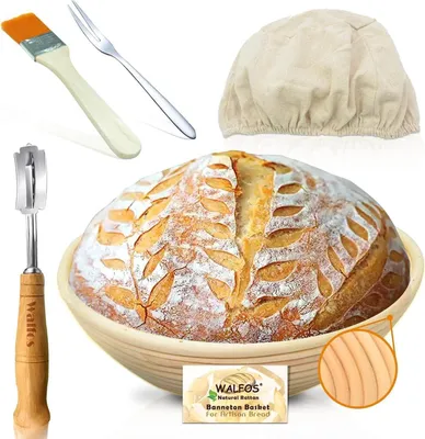 Zdjęcie produktu dla Koszyk do garowania wykonany z naturalnego rattanu z zestawem akcesoriów, idealny do profesjonalnego pieczenia