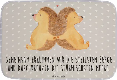 Produktbild von Mr. & Mrs. Panda Badvorleger Igel händchenhaltend - Grau Pastell - Geschenk, Lieblingsmensch, Verknallt, Hochzeit, Jahrestag, Badteppich, badezimmervorleger, Badematte