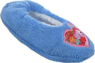 Produktbild von Peppa Wutz Pig Winter Hausschuhe Pantoffeln Fleece warm gefüttert Gumminoppen, Farbe:Blau, Größe:31/32 EU