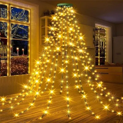 Produktbild von LED-Strang für Baumspitze, Kerzenständer, Wasserfall, hangende Baum, Kerzen-LED-Lichtsatz, feierliche Atmosphäre, dekorative Hängeleuchten - warmes Licht, 2 m, 280 Lichter - USB-Modell (mit Fernbedienung)