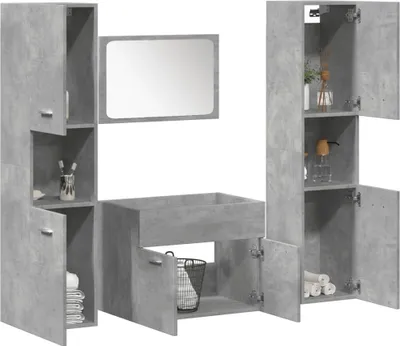Produktbild von Möbel 4-tlg. Badmöbel-Set Betongrau Holzwerkstoff - Badezimmer &54236