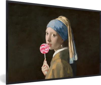 Produktbild von MuchoWow® Gerahmtes Poster Mädchen mit Perlenohrring - Johannes Vermeer - Lollipop 60x40 cm - Poster mit Schwarzem Bilderrahmen Wandposter Rahmen Foto Bilder - Printing - Wanddeko Schlafzimmer