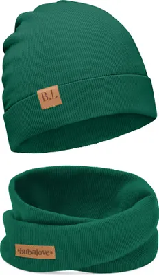Produktbild von Bubalove | Kinder Beanie Mütze | Loop Schal | SET | Grün | 46-52 cm | Frühling | Kindermützen für Jungen und Mädchen