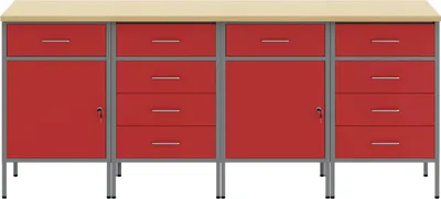 Obrázek produktu pro Pracovní stůl vidaXL se zásuvkami, 4 kusy, červený a šedý, 200 x 55 x 85 cm
