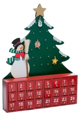 Holz Adventskalender Schneemann mit Weihnachtsbaum