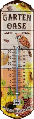 Produktbild von LANOLU Retro Blechschild GARTEN OASE THERMOMETER Blechschilder Garten mit Sprüchen - Gärtner Geschenke 8x28cm
