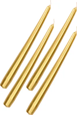 Produktbild von KOTARBAU® Set mit 4 Stück Tischkerzen Spitzkerzen für Kerzenständer Gold Metallic Unparfümiert Geschenke mit Angenehmer Duft Aromatherapie Dekorations-Kerzen