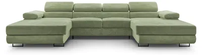 Produktbild von Masseno Ecksofa GIULIO mit Schlaffunktion U-Form, Sofa mit Bettkasten, Wohnzimmersofa, Couch, Soffa, Bettsofa, Couchgarnitur- Grün, POSO 47