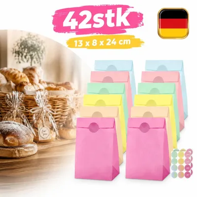 Produktbild von 42 Stück Geschenktüten Bunt Papiertüten Kraftpapierbeutel Makronenfarben