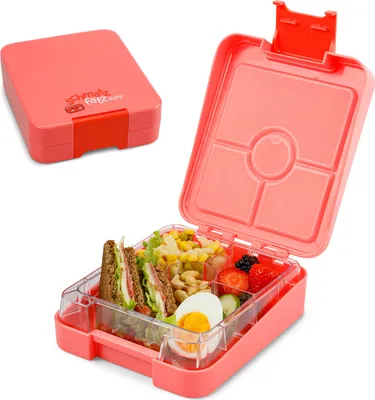 Produktbild von schmatzfatz Easy Brotdose Kinder mit Fächern, BPA Frei Lunchbox, Bento Box Kinder, Brotbox für Mädchen & Jungen, Snackbox, Perfekt für Schule, Kindergarten & Ausflüge (Coral)