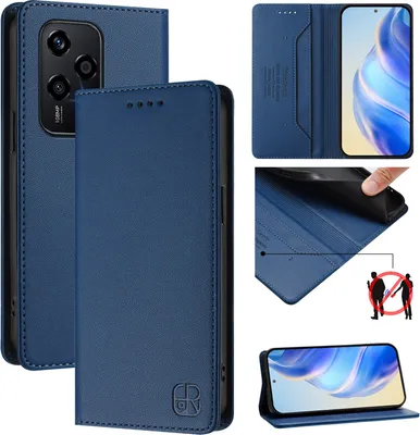 Obrázek produktu pro Kožené pouzdro pro Honor 200 Lite, flipové pouzdro s přihrádkami na karty, peněženkou a stojánkem Modrý