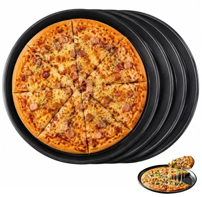 Zdjęcie produktu dla Zestaw 4 sztuk okrągłych blach do pizzy z powłoką antyadhezyjną, wykonanych z stali węglowej