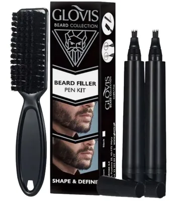 Produktbild von GLOVIS DOUBLE BEARD FILLER - BARTFÜLLER Bart Verdickung Marker Stift Bart Füllung Dicker Bart 2X Füller - DUNKEL BRAUN
