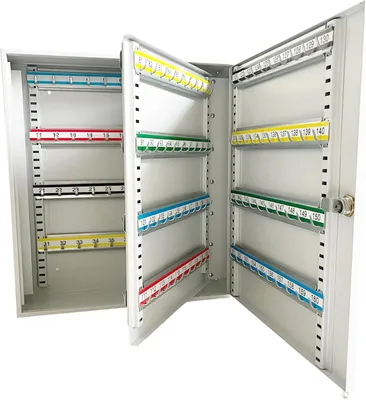 Produktbild von LEOMAR | Schlüsselschrank mit 160 Haken | Abschließbare Schlüsselbox aus Stahl mit verstellbaren Leisten | 12x39x42 cm | Wandmontage