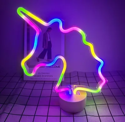 Image de GLOBIZ Lampe LED néon - licorne colorée - 3 piles AA + USB - 28,5 x 8,5 x 24,5 cm